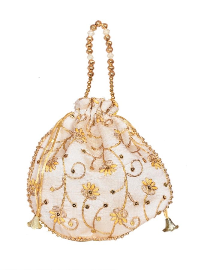 SuneshCreation Traditional Floral Embroidered Drawstring Potli Bag, Evening Purse (multicolour) - Image 1